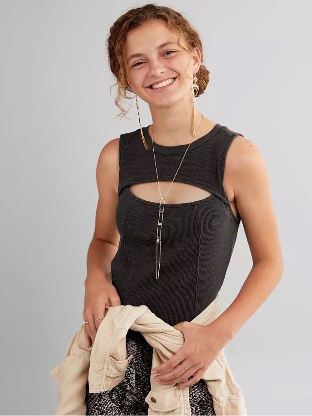Gilded Intent Black Ribbed Cutout Tank